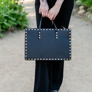 COPY - Black leather gold stud laptop bag/carry case that’s sophisticated and s…